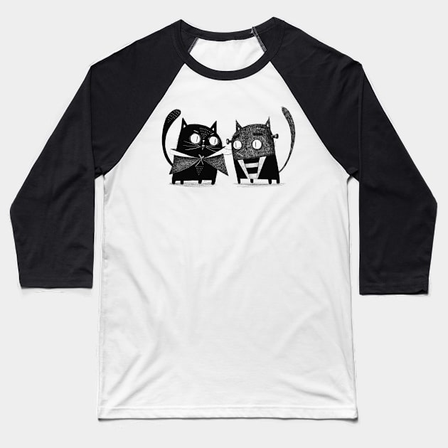 Cat Dracula and Frankencat Baseball T-Shirt by Gummy Illustrations